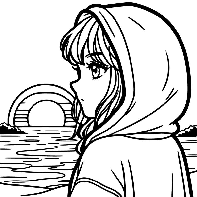 girl, staring at sunset wearing a hoodie