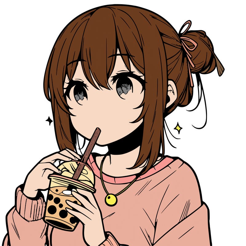 manga character drinking boba