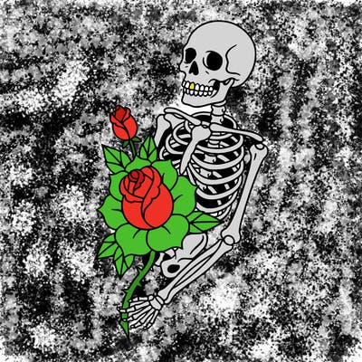 traditional tattoo rose skeleton