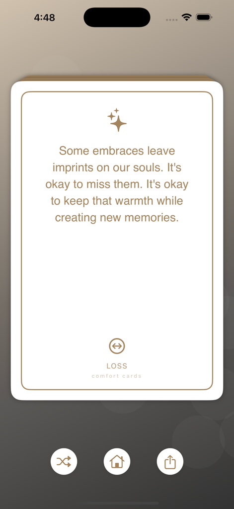 Comfort Cards - A digital card from the Comfort Cards app displaying a comforting message about healing from loss.
