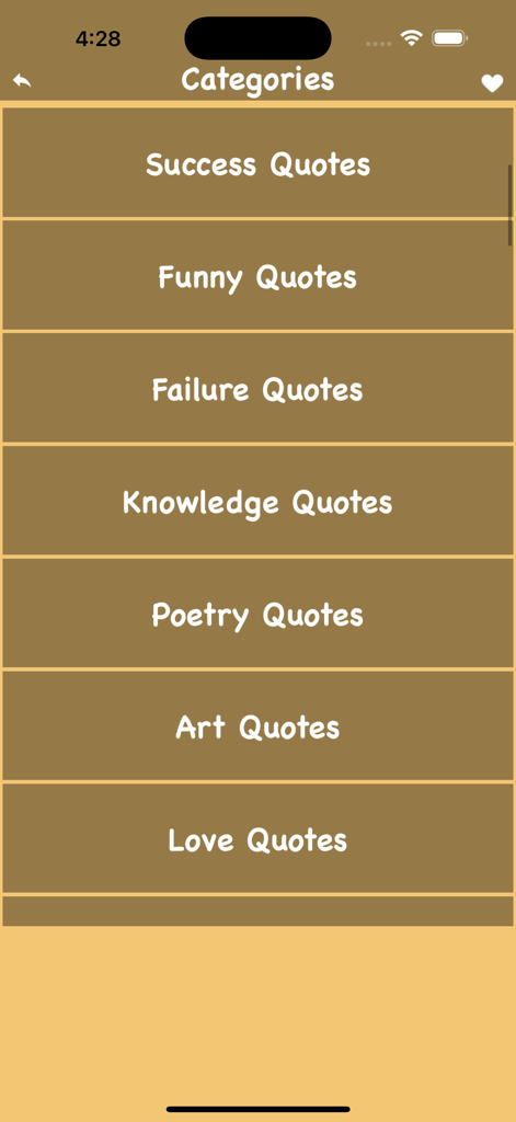 Best Status & Cool Quotes fact - Mobile app interface displaying categories for success funny and love quotes