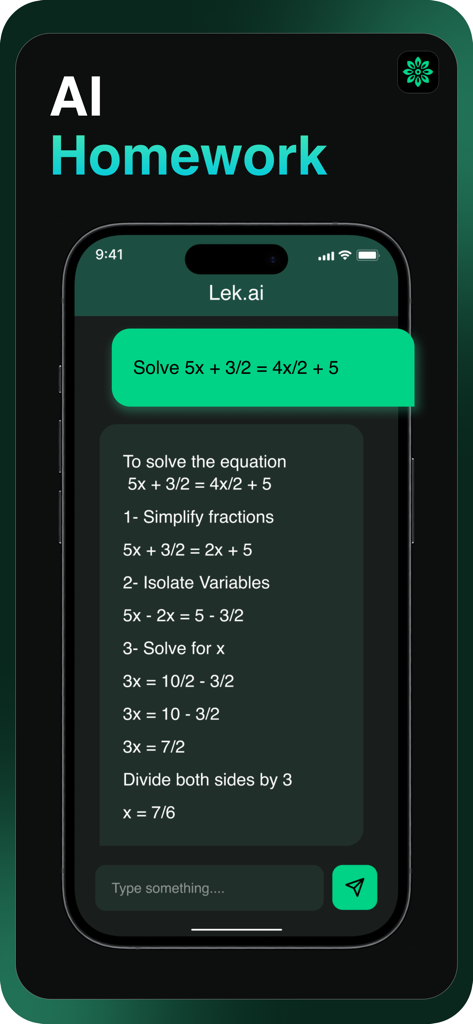 AI Writer Assistant - Lek - Lek AI app solving a math problem with step-by-step instructions