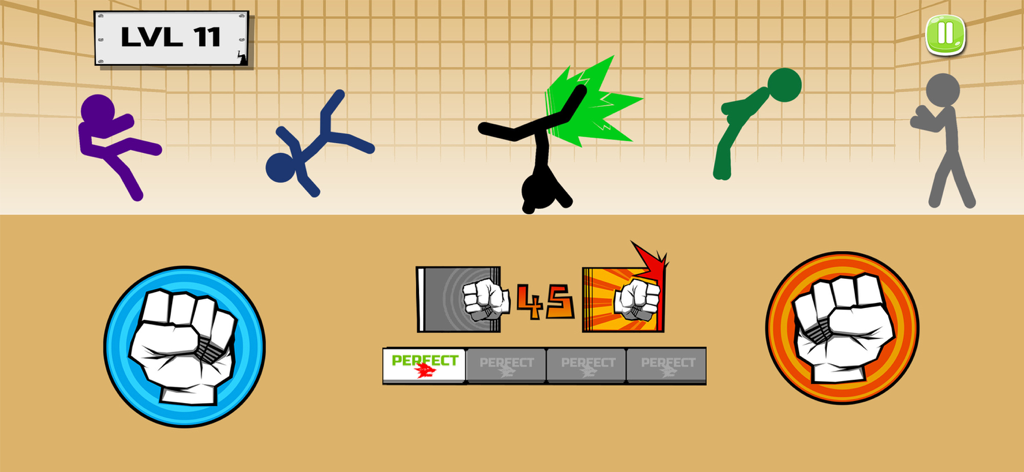 Stickman fighter : Epic battle - Stickman hero performing combat moves against multiple enemies in level 11