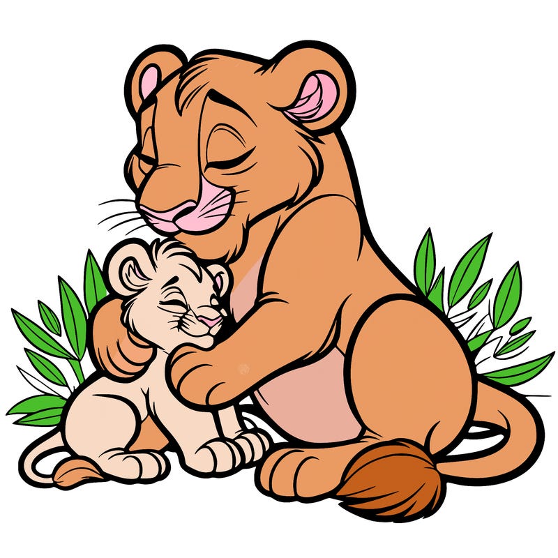 lioness cuddling her cub