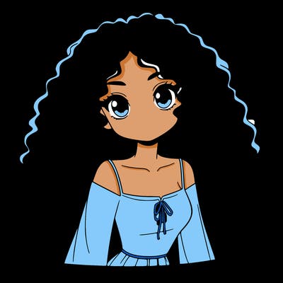 a black anime girl with long afro hair