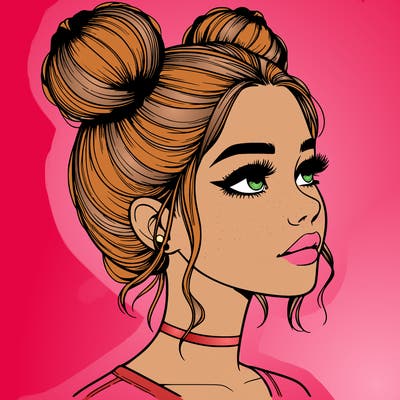 realistic girl with buns on the top of her head
