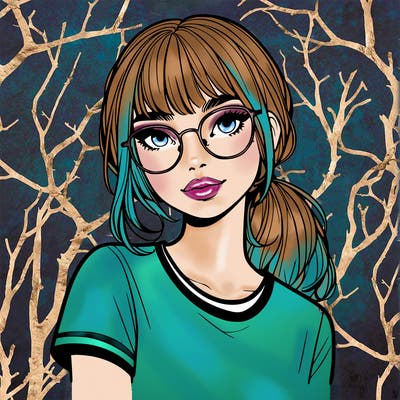 realistic girl with freckles and clear glasses