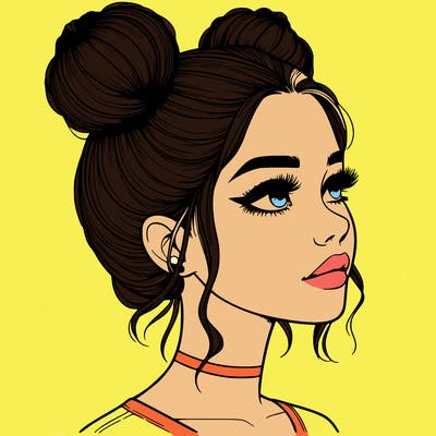realistic girl with buns on the top of her head