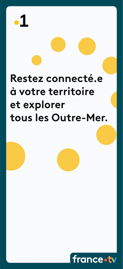 Écran d'accueil de l'application La 1ère avec un message sur le maintien du lien avec les territoires français d'outre-mer