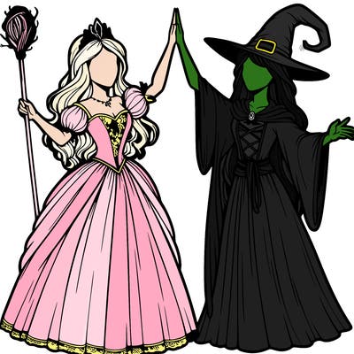 detailed realistic split of a princess and a witch