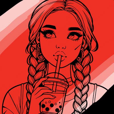 realistic girl with braided hair drinking boba