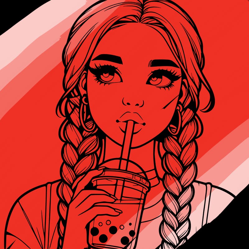 realistic girl with braided hair drinking boba