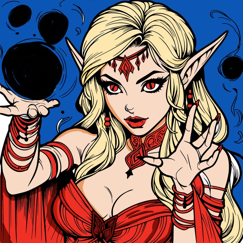 realistic scary beautiful elf sorceress casting spell