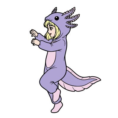 girl wearing a axolotl outfit.