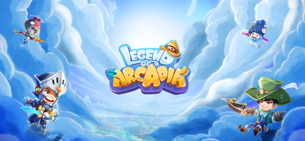 Legend of Arcadia - Promotional artwork for Legend of Arcadia featuring stylized toy-like heroes in a sky setting