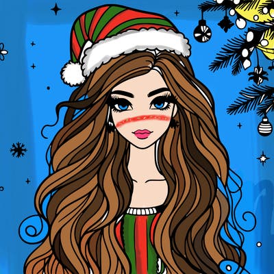 christmas fashionable female model and long hair