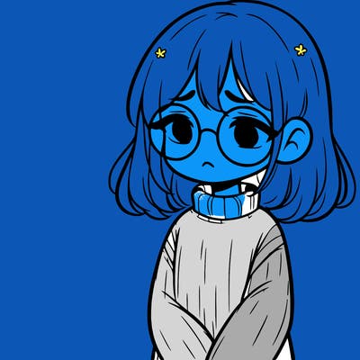 sad girl with glasses in a sweater
