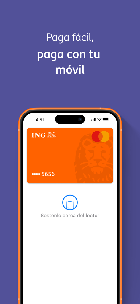 Tela do iPhone exibindo um Mastercard digital ING pronto para pagamento móvel