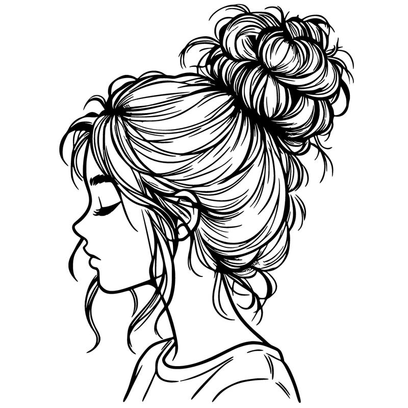realistic woman with messy bun