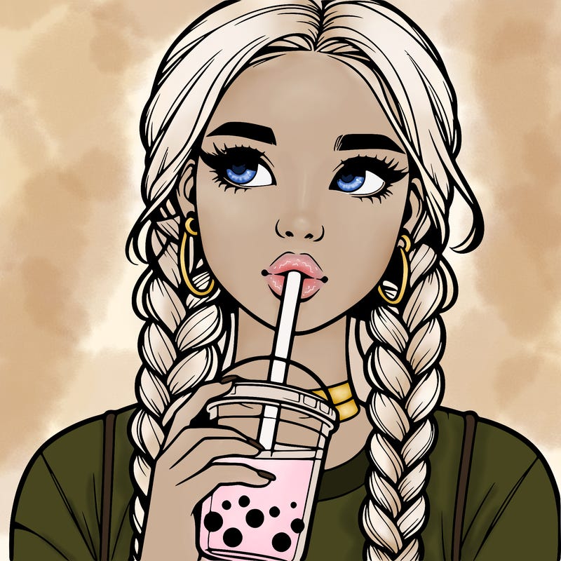 realistic girl with braided hair drinking boba
