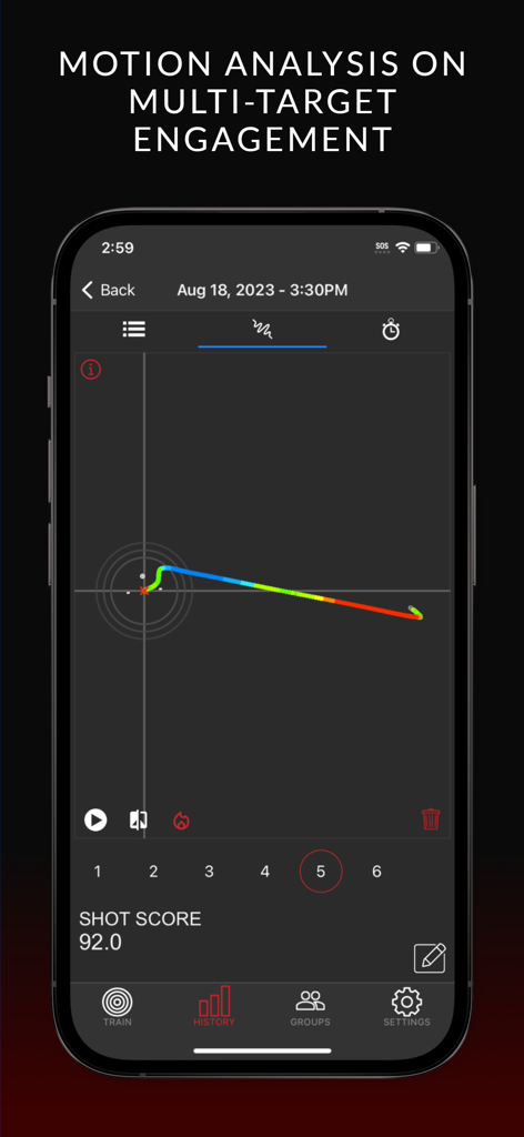 MantisX app showing shooting motion analysis and shot score feedback