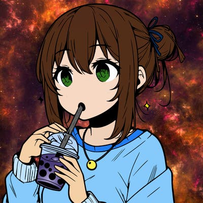 manga character drinking boba