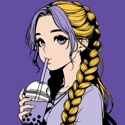 realistic girl with braided hair drinking boba