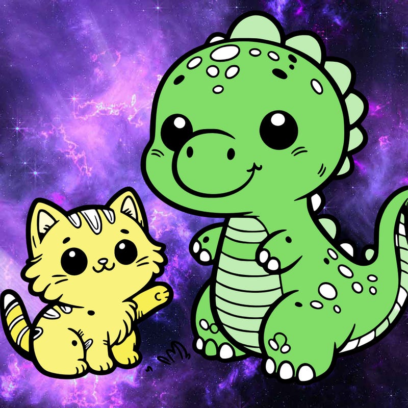 cute baby dinosaur with a kitten