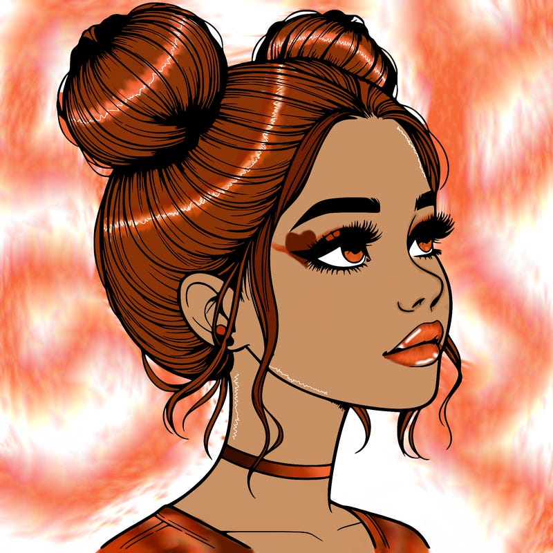 realistic girl with buns on the top of her head