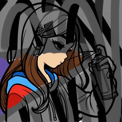 a realistic girl spray painting