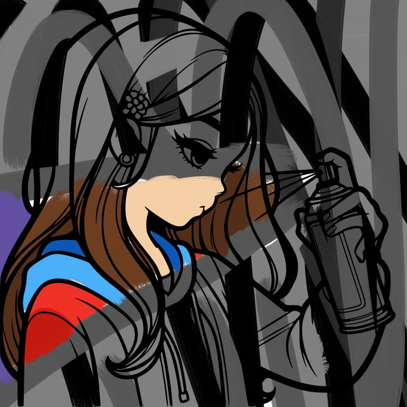 a realistic girl spray painting