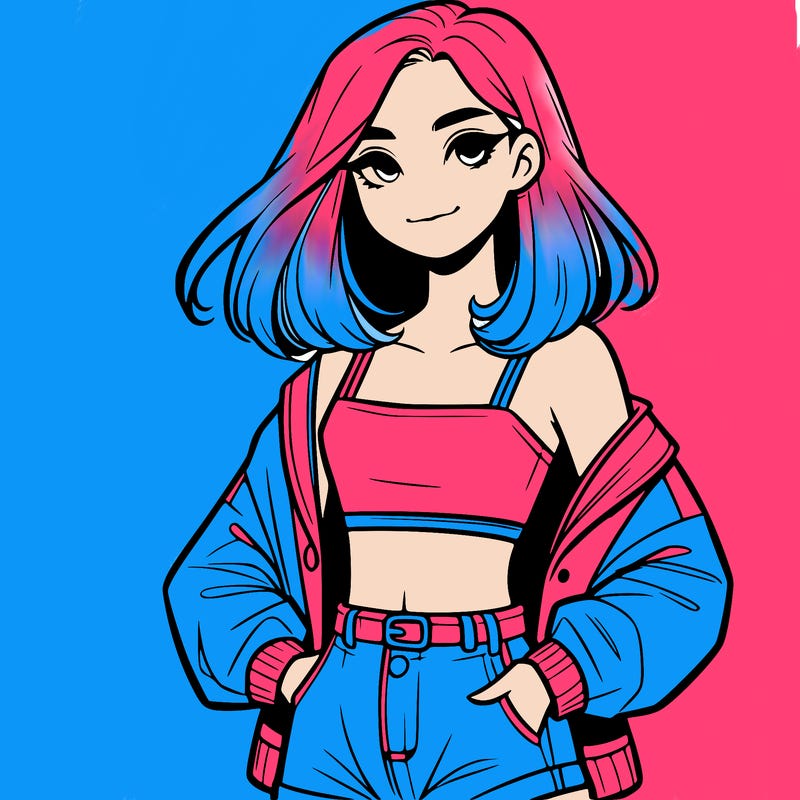 a realistic girl with a crop top and short shorts in an open jacket