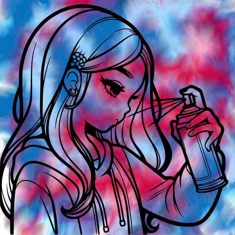 a realistic girl spray painting