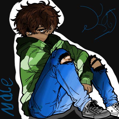 a male hoddie ripped jeans messy hair anime