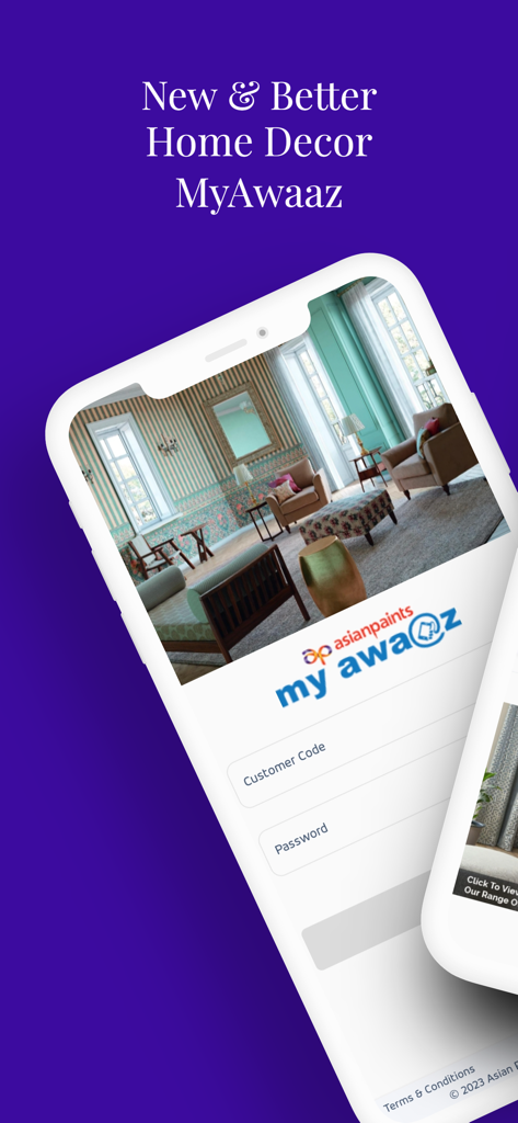 Home Decor My Awaaz - Login screen for the Home Decor My Awaaz dealer app by Asian Paints.