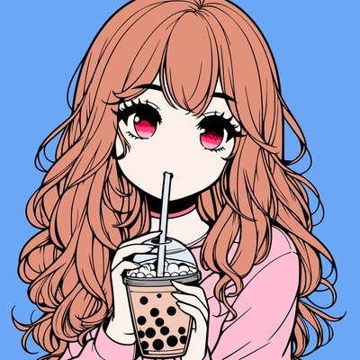 realistic girl drink a boba