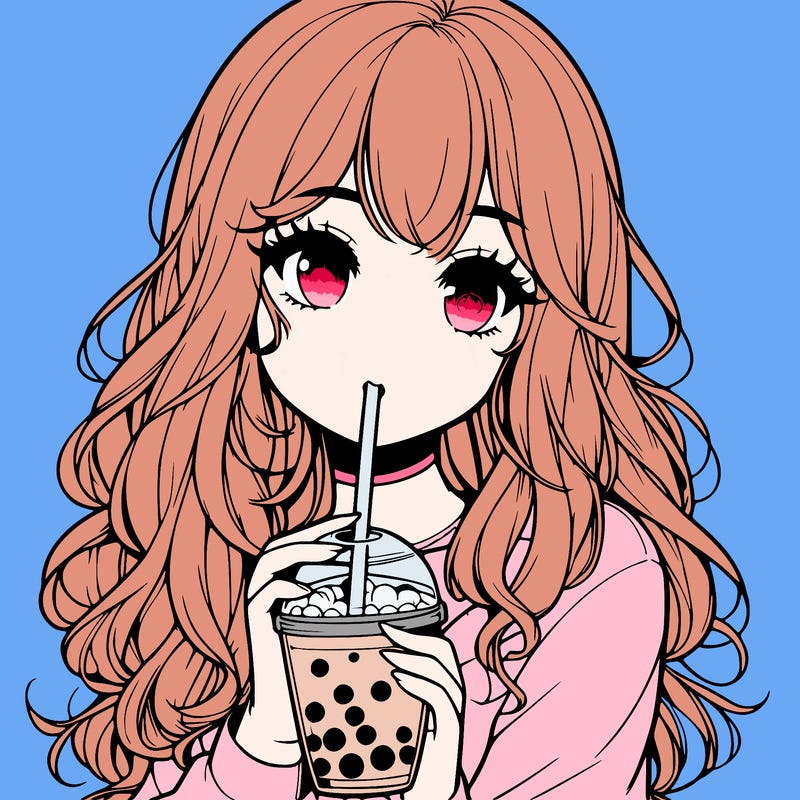 realistic girl drink a boba