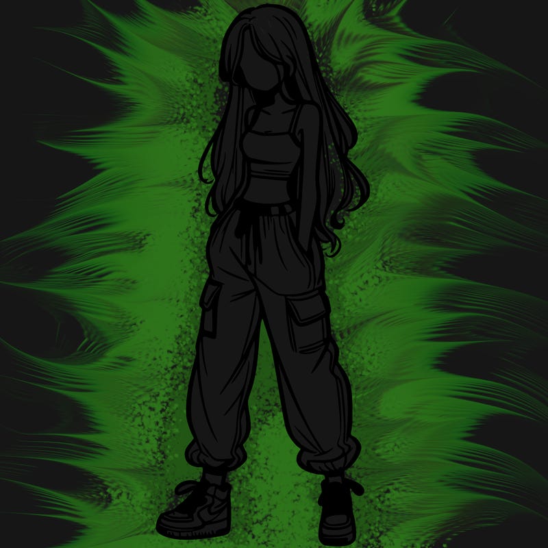 girl in baggy pants crop top and long hair