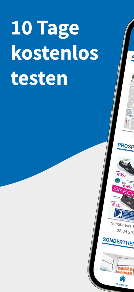 Main-Echo E-PAPER smartphone screen showing a 10 day free trial offer and digital newspaper sections