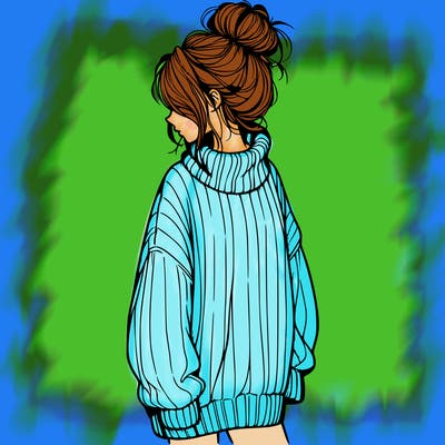 realistic girl with oversized sweater and messy bun
