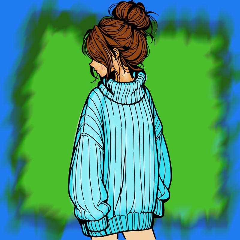 realistic girl with oversized sweater and messy bun
