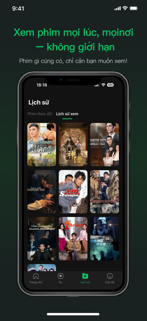 CimeeTV - CimeeTV mobile app interface showing the watch history screen with various micro-drama series thumbnails