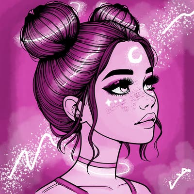 realistic girl with buns on the top of her head