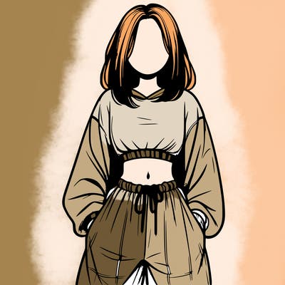 realistic girl faceless with baggy pants and a crop top