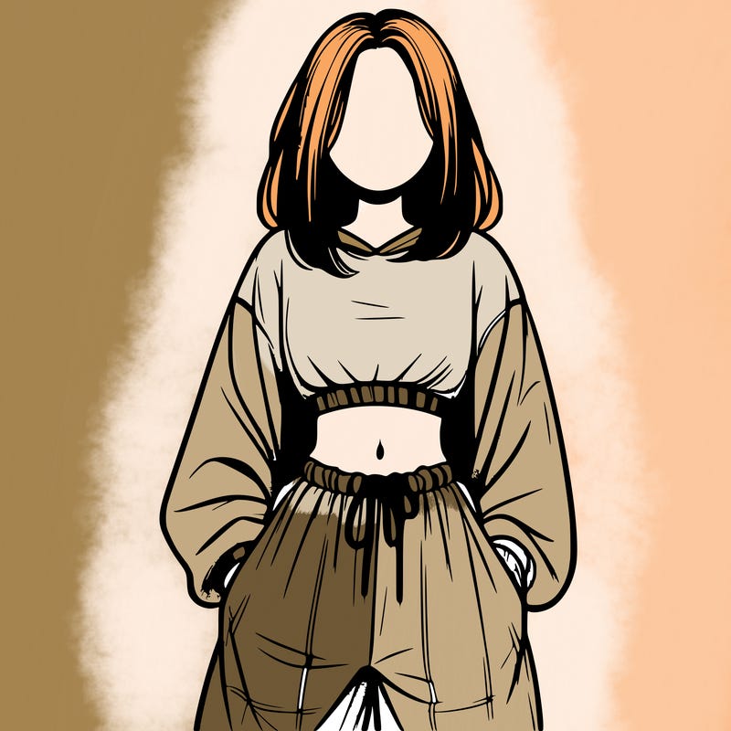 realistic girl faceless with baggy pants and a crop top