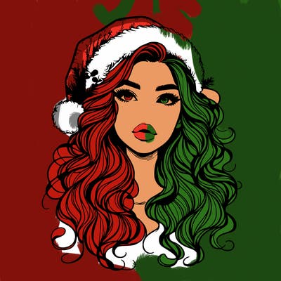 realistic christmas girl with wavy hair and lips