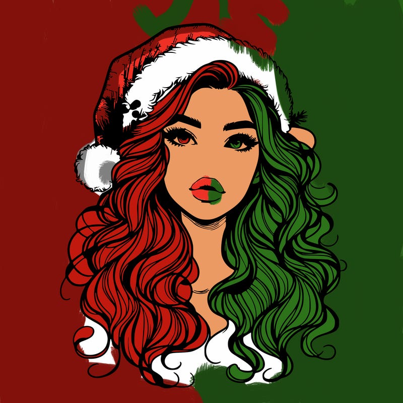 realistic christmas girl with wavy hair and lips