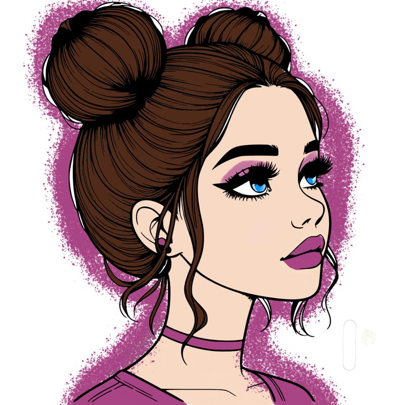 realistic girl with buns on the top of her head