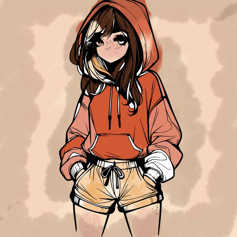 realistic girl in shorts and hoodie