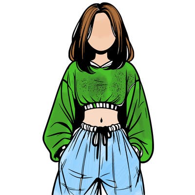 realistic girl faceless with baggy pants and a crop top